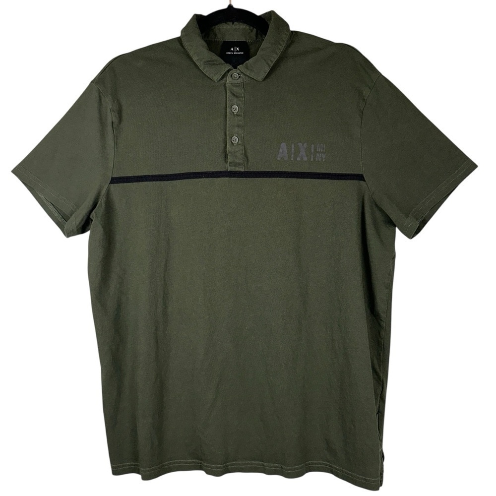Armani Exchange Shirt Mens Large Green A/X MI NY Print Polo Short Sleeve Y2K